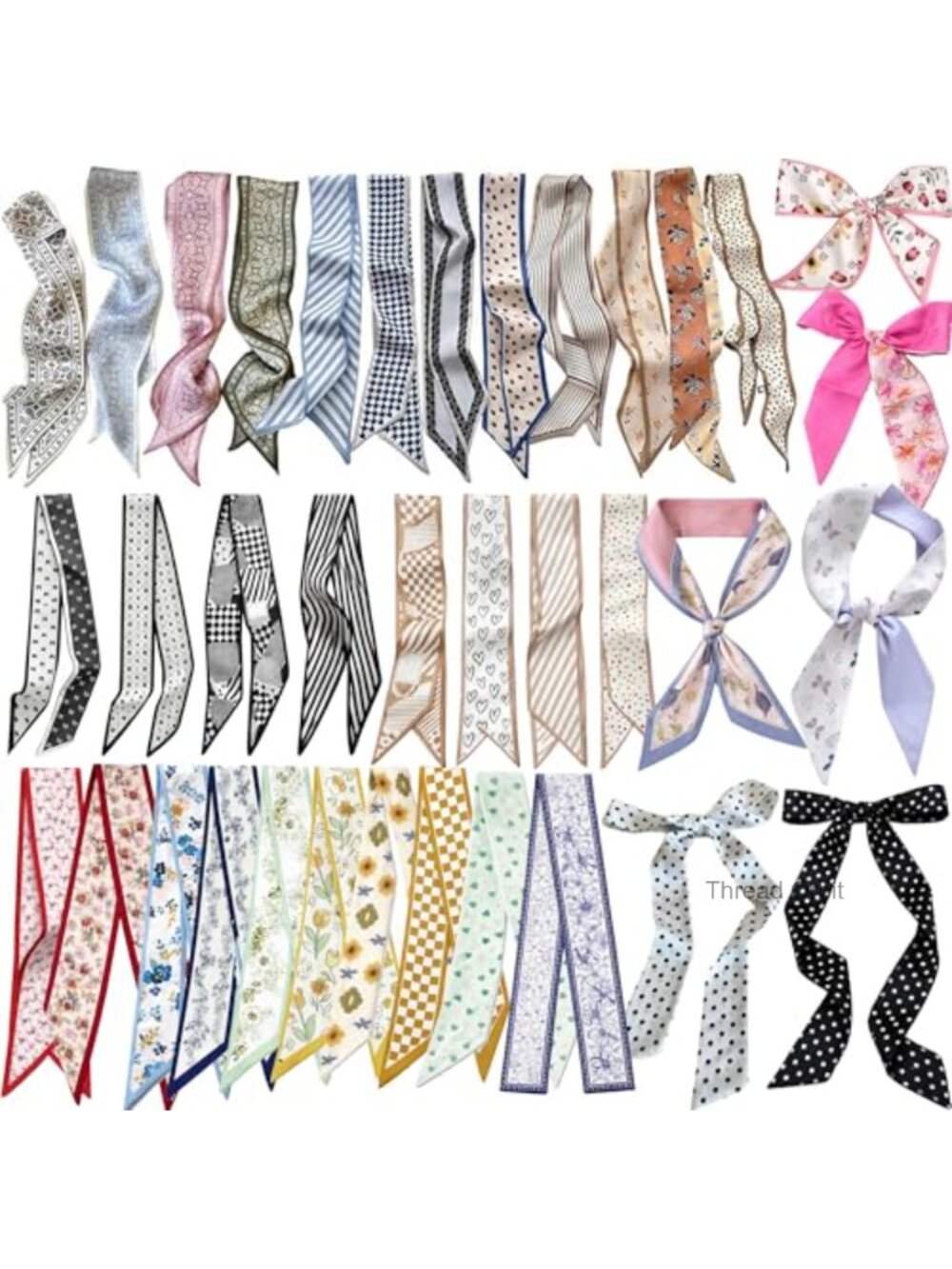 Women's Faux Silk Scarf Set 36 Pc Multifunctional Purse Twilly Hair Neck